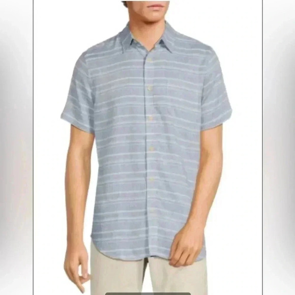 Ben Sherman blue and white linen blend short sleeve button down shirt sz S - Picture 5 of 6